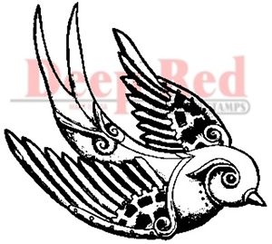 300x269 Deep Red Rubber Stamp Steampunk Sparrow Tattoo Design Bird Ebay