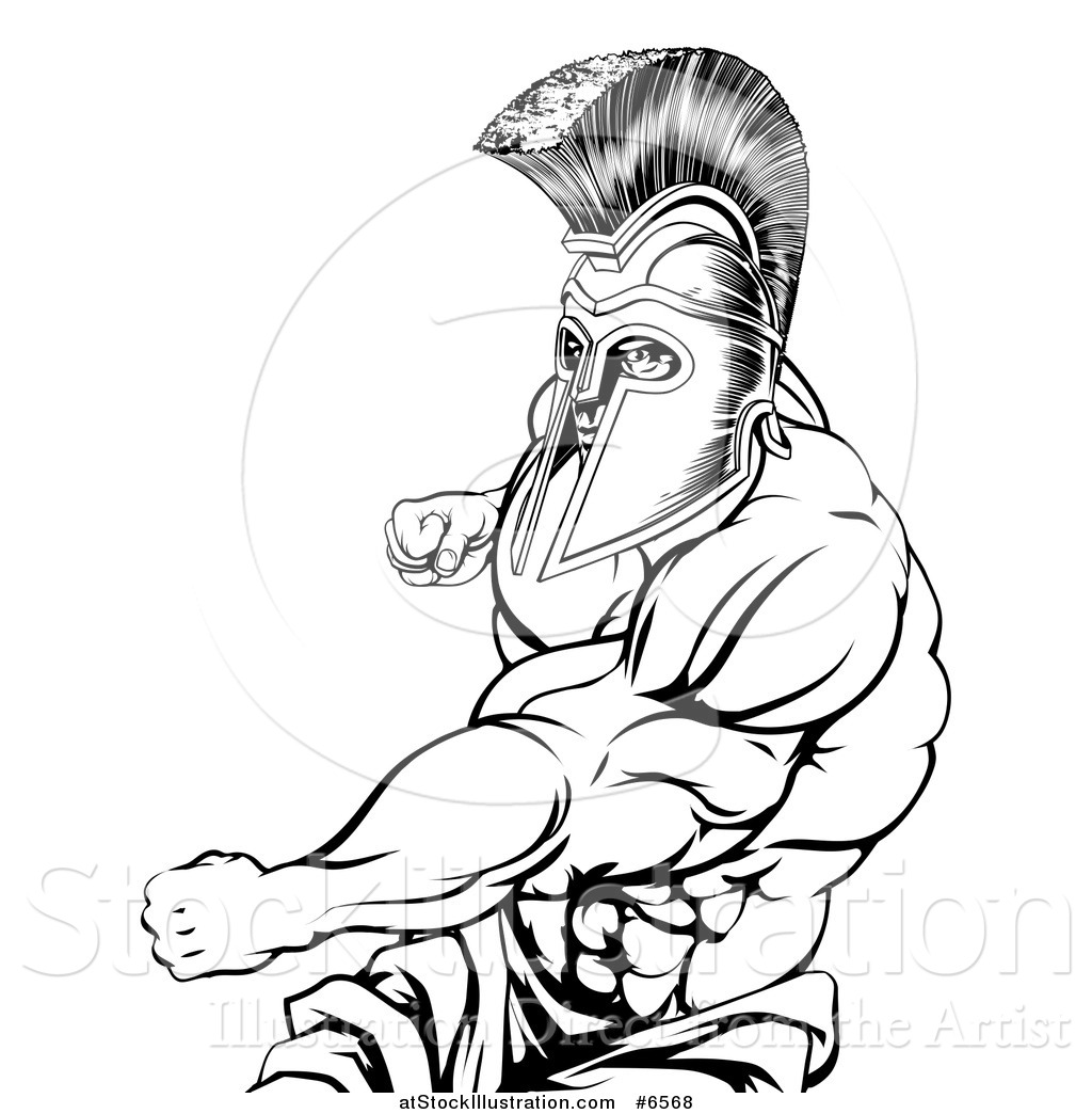 1024x1044 Vector Illustration Of A Black And White Muscular Strong Spartan