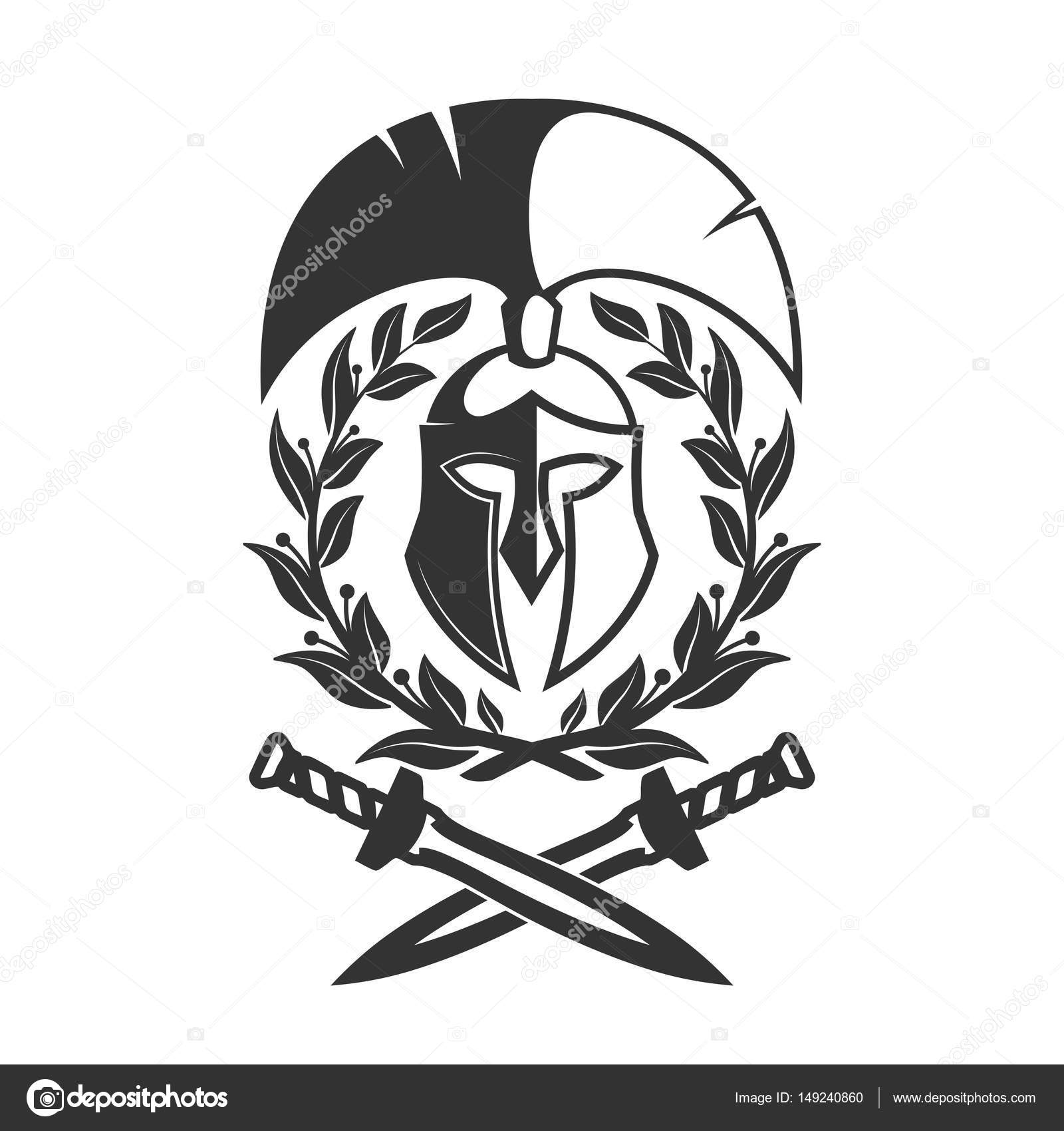 1600x1700 Military Symbol, Spartan Helmet In Laurel Wreath. Stock Vector
