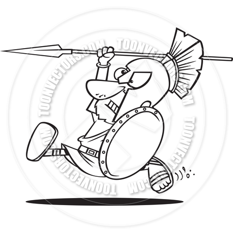 460x460 Cartoon Spartan Warrior Charging (Black Amp White Line Art) By Ron