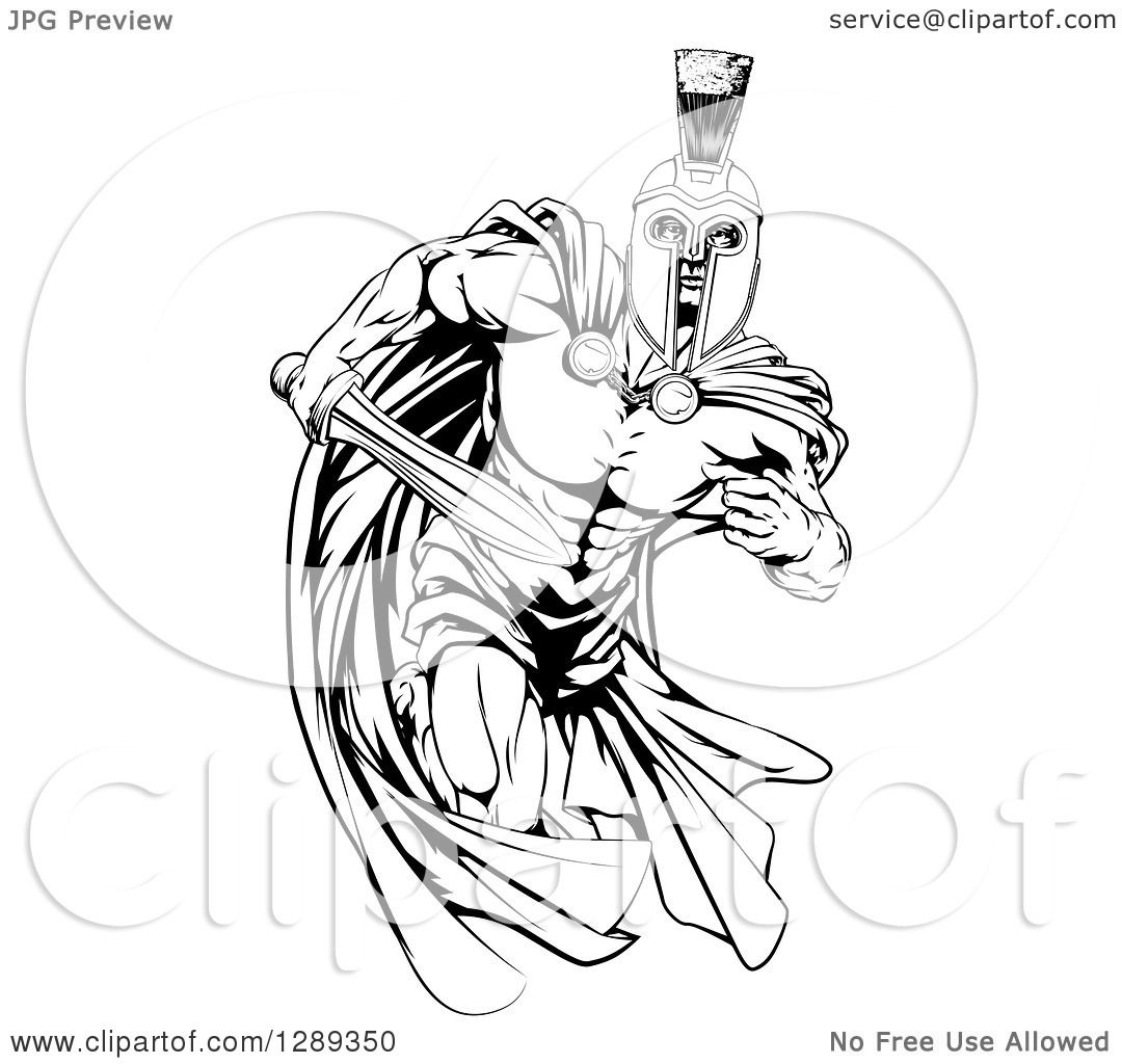 1080x1024 Clipart Of Blacknd White Muscular Spartan Warrior Man In