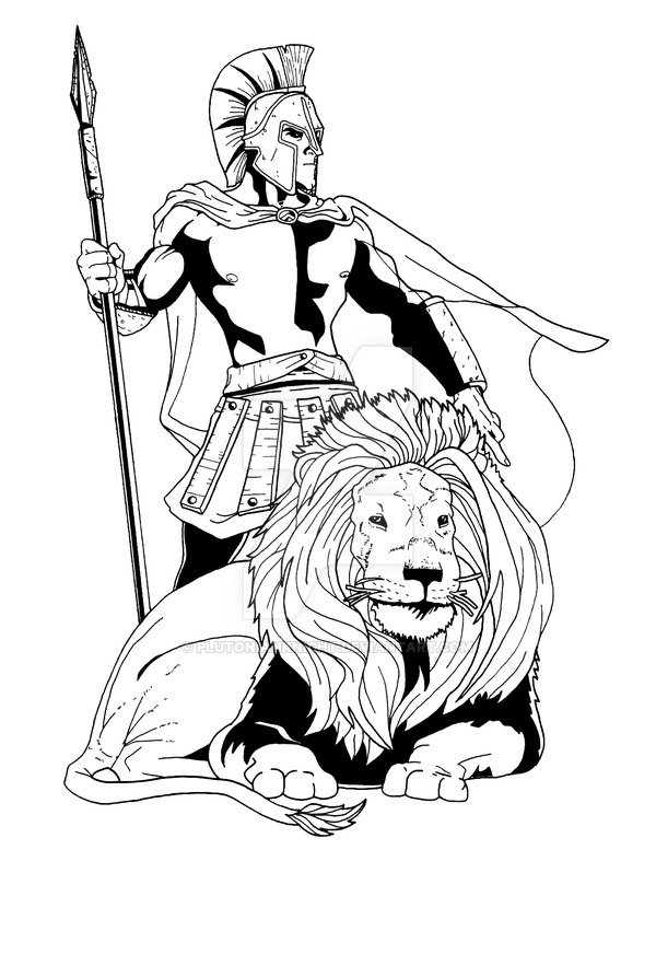 600x883 Spartan Warrior With Lion By Plutonianknight