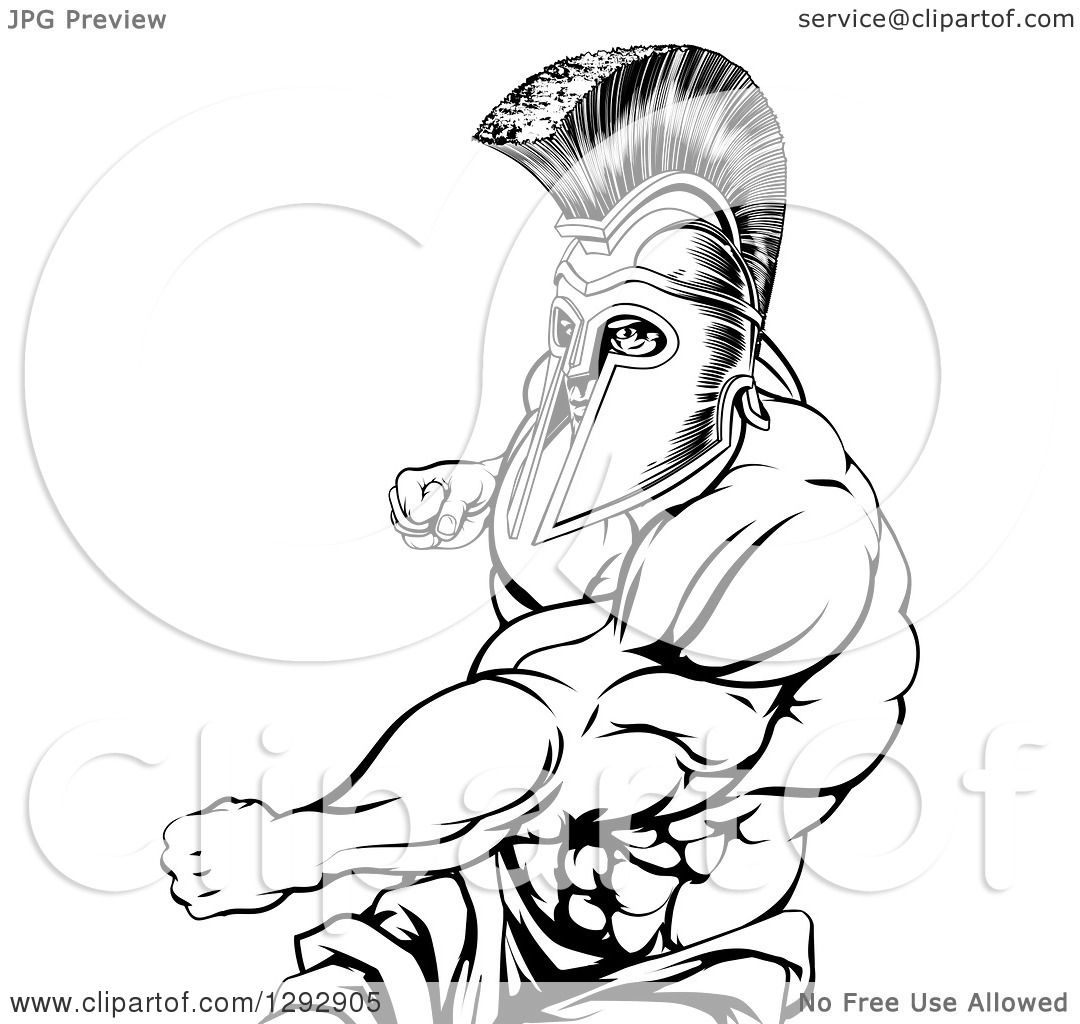 1080x1024 Clipart Of A Black And White Muscular Strong Spartan Warrior