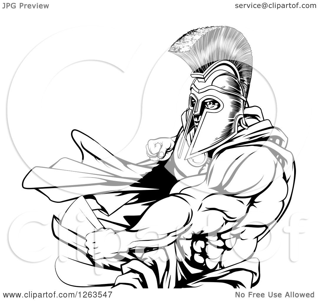 1080x1024 Clipart Of An Angry Black And White Strong Spartan Warrior