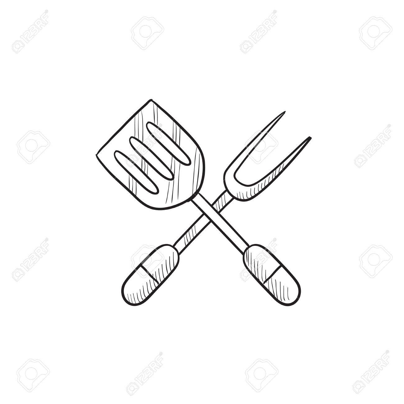 1300x1300 Kitchen Spatula And Big Fork Vector Sketch Icon Isolated