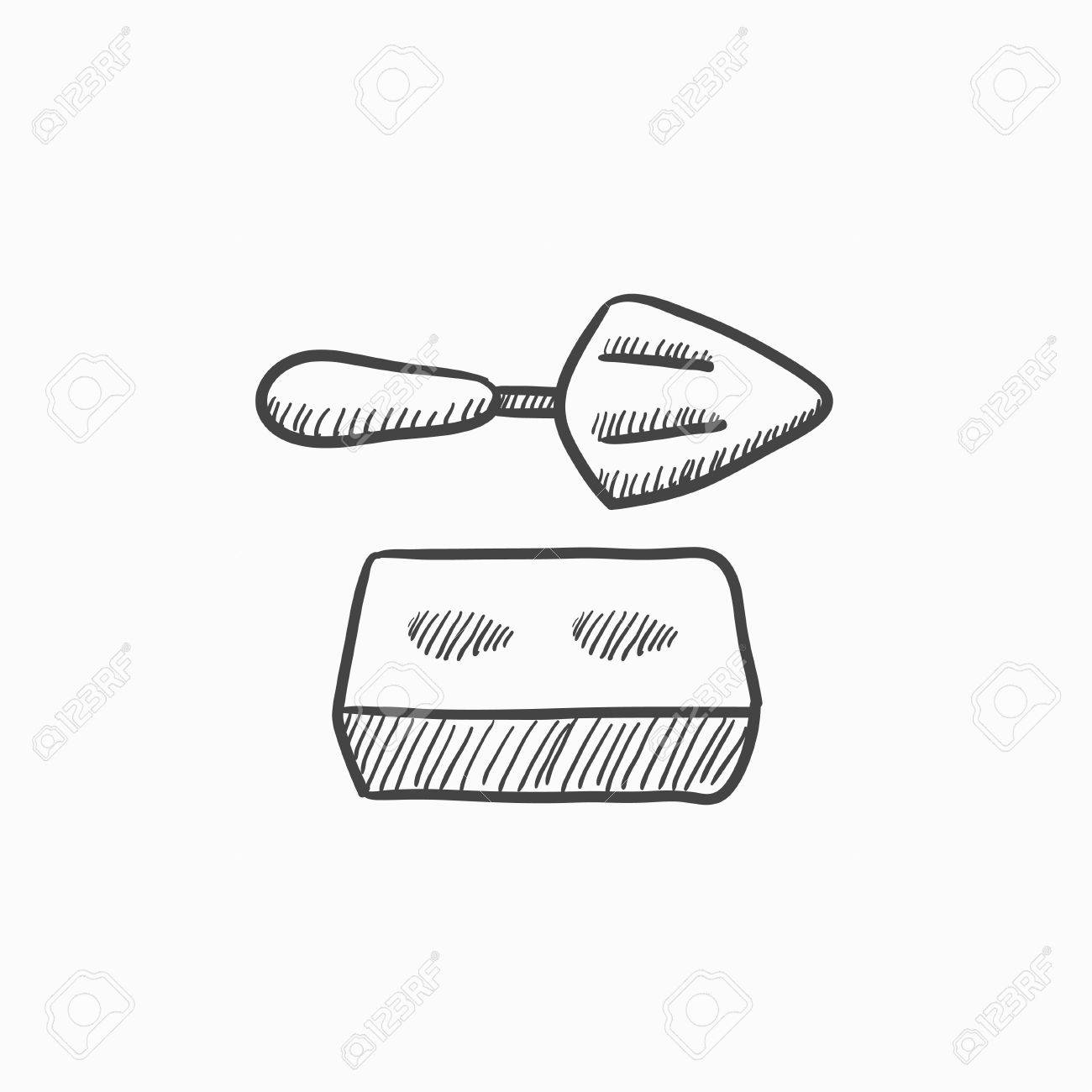 1300x1300 Spatula With Brick Vector Sketch Icon Isolated On Background. Hand