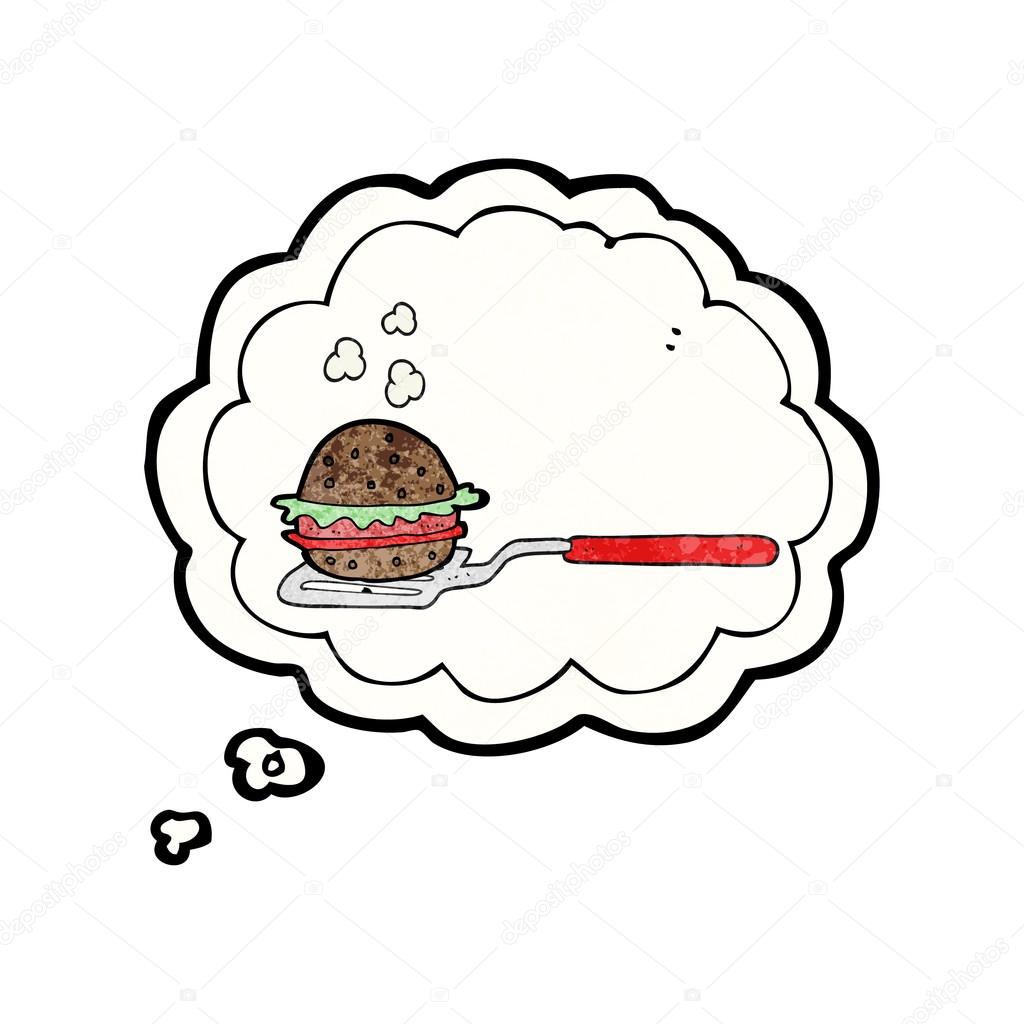 1024x1024 Thought Bubble Textured Cartoon Spatula With Burger Stock Vector