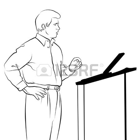 450x450 Line Drawing Of Speaker With Podium. Stock Photo, Picture