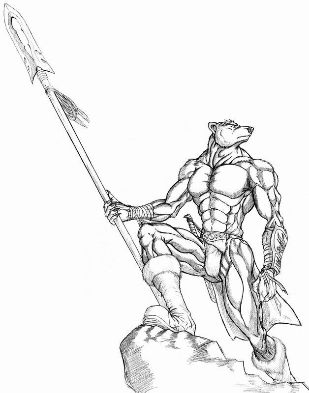 628x800 Bearman Spear Warrior By Wolflsi
