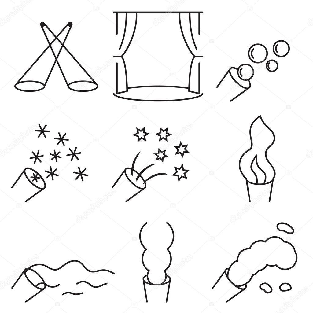 1024x1024 Linear Icon Set Related To The Stage Special Effects, Such As