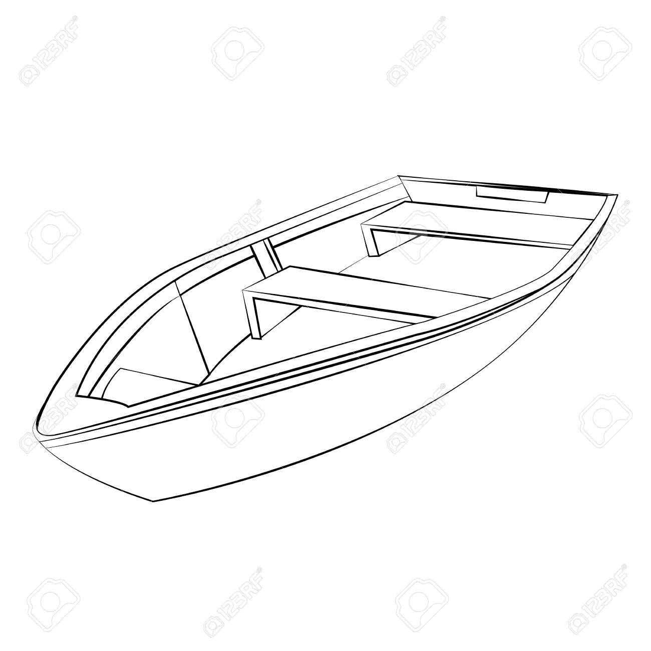 1300x1300 Black Outline Vector Boat On White Background. Royalty Free