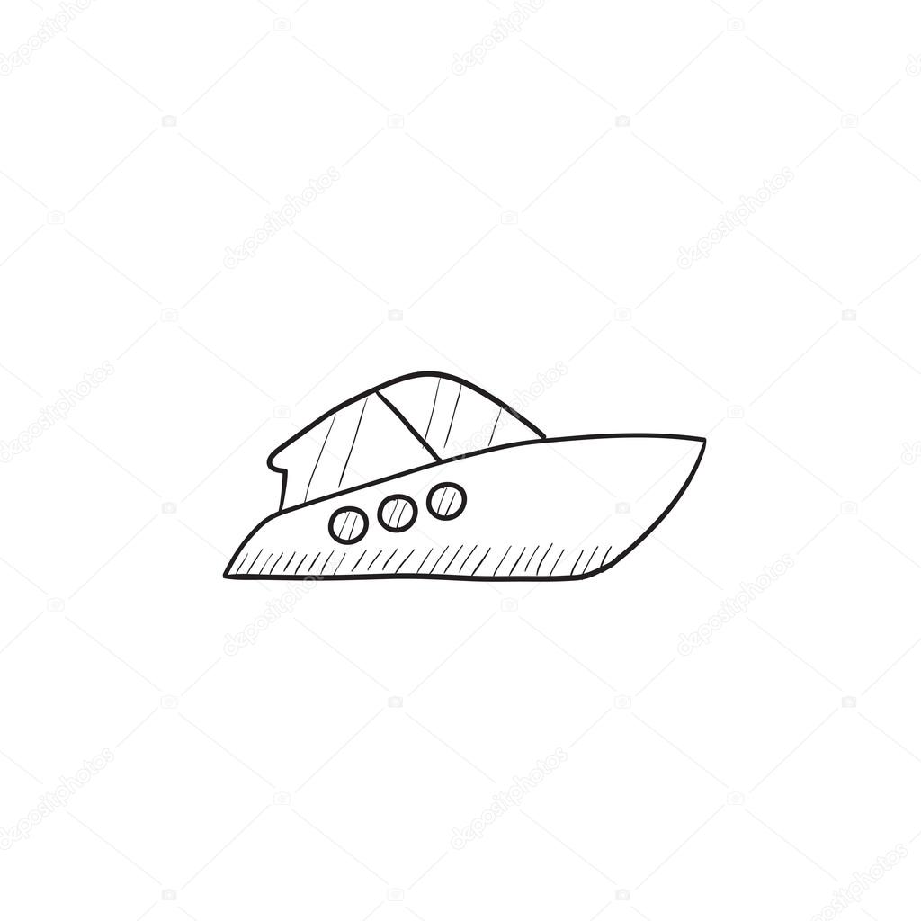 1024x1024 Speedboat Sketch Icon. Stock Vector Rastudio