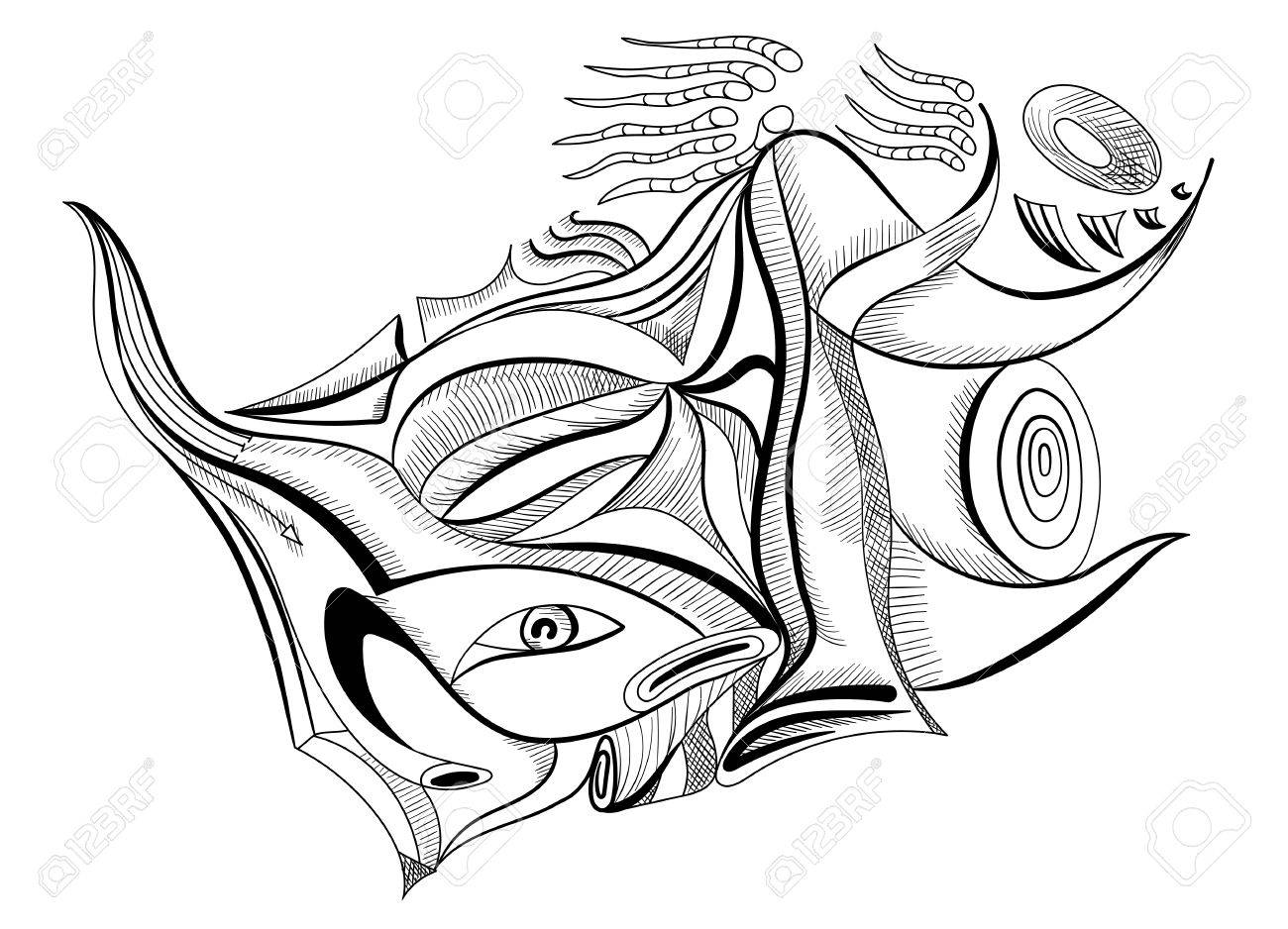 1300x938 Sperm In Abstract Style. Outline Drawing Surreal For Your Design