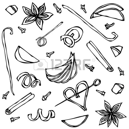 450x450 Seamless Background With Spices And Citrus Fruit. Hand Drawn