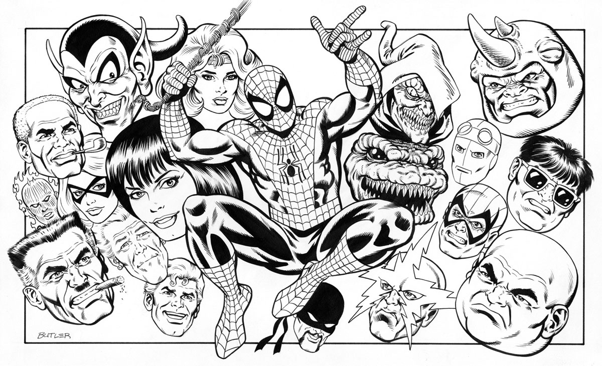1200x730 Spider Man Character Montage Tsr, Inc. Brush And Ink 1989