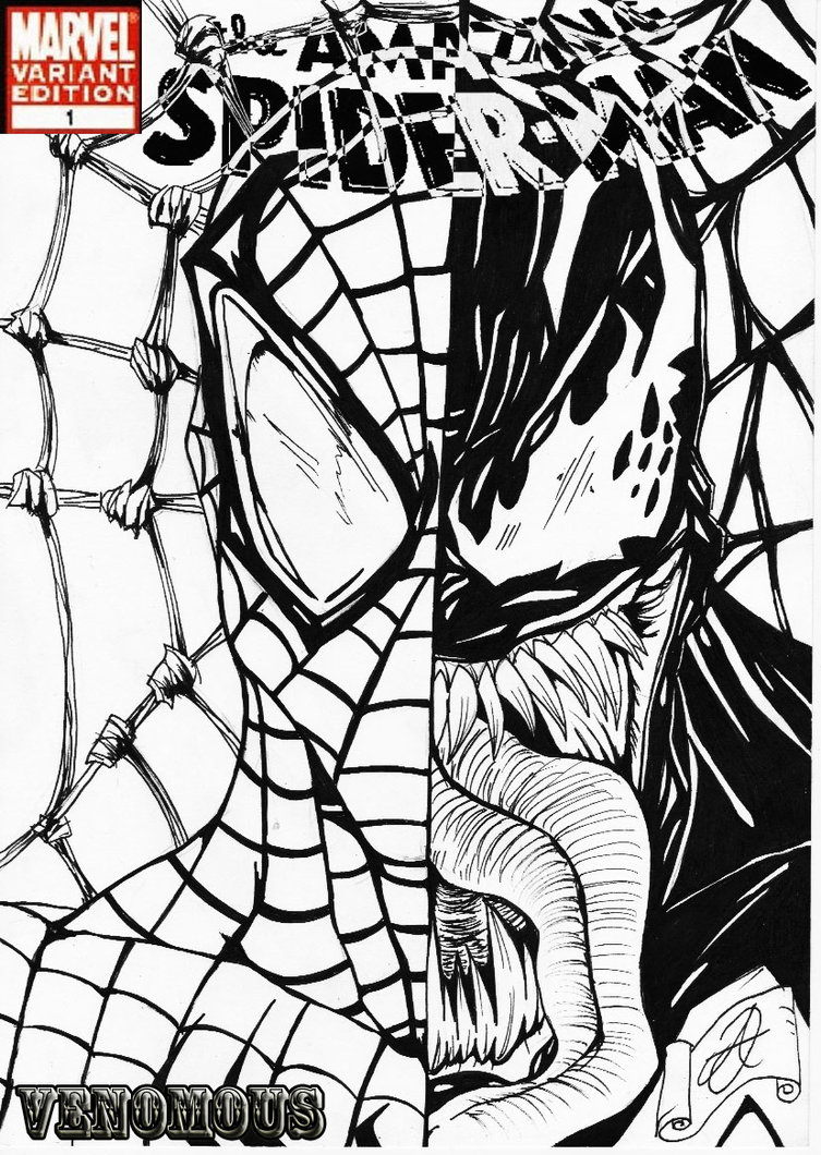 753x1060 Spiderman Venom Comic Cover Bw By Darkartistdomain