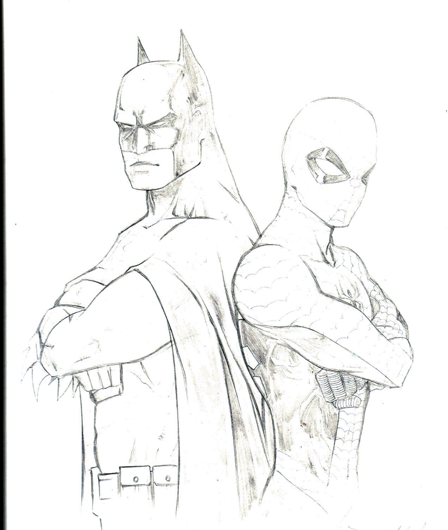 900x1064 Batman And Spider Man Sketch By Willman1701