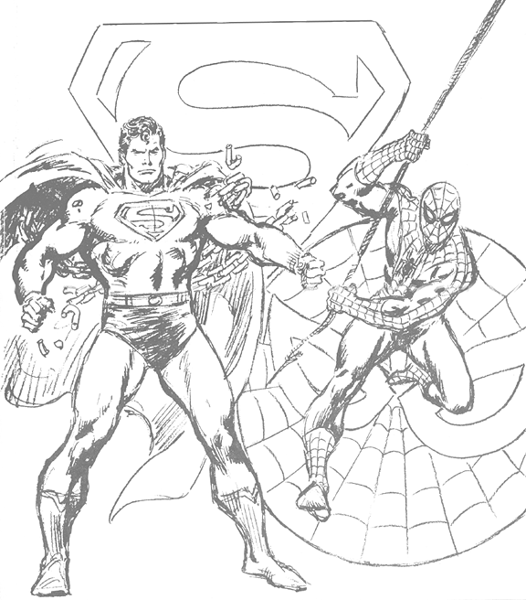576x656 Drawn Superman Spiderman
