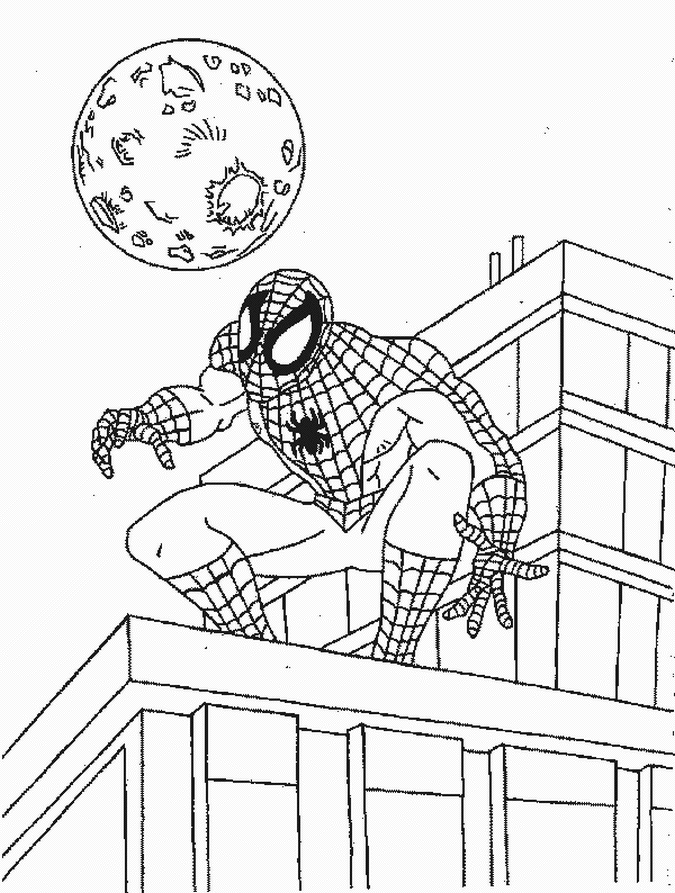 675x893 Coloring Spiderman And The Moon Picture