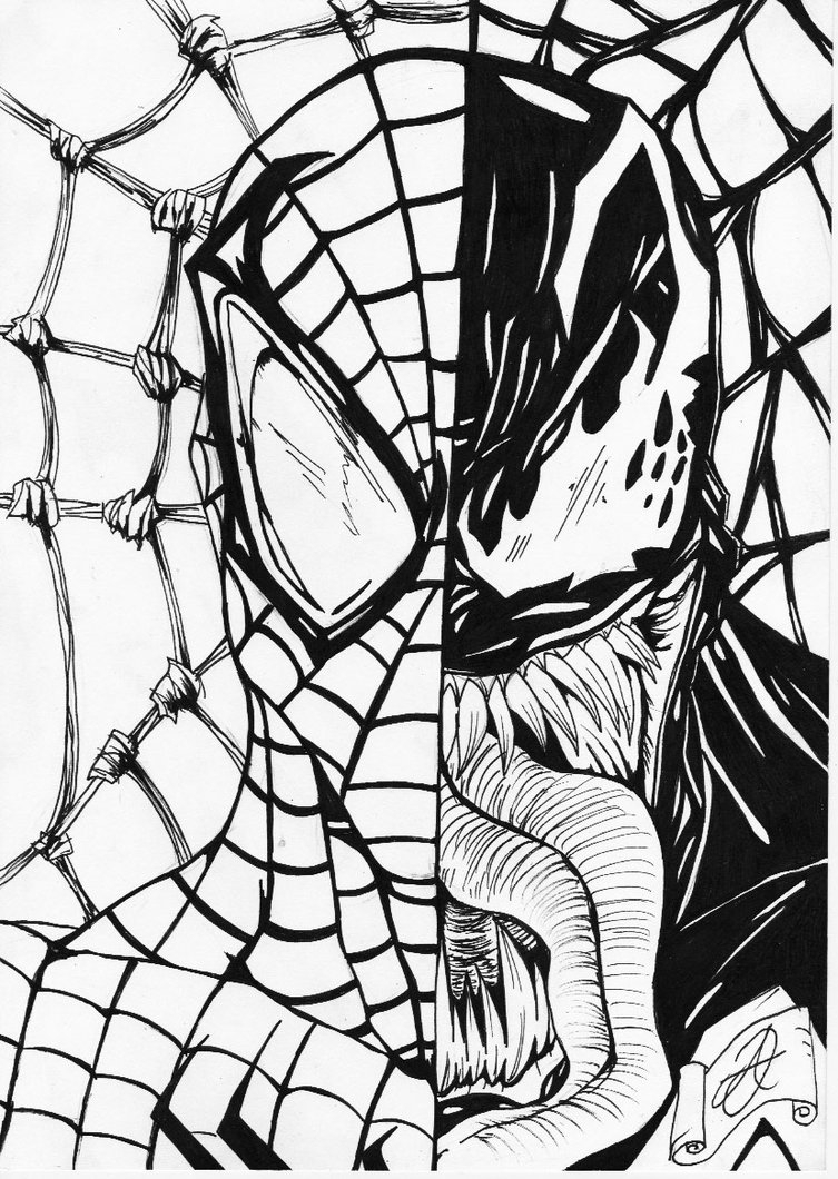 753x1060 Black And White Sketches Of Spiderman Spiderman Venom B
