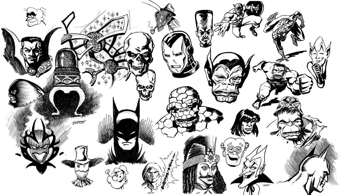 1187x673 Sketch Jam! Batman Hulk Iron Man Spider Man By Lostonwallace