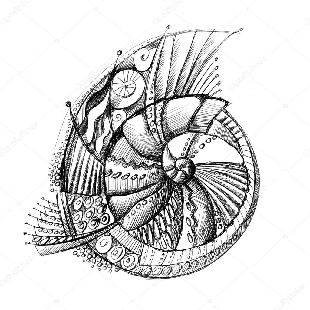 1024x1024 Abstract Unusual Pencil Drawing Spiral Shell Stock Photo