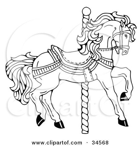 450x470 Clipart Illustration Of A Carousel Horse Facing Right, On A Spiral