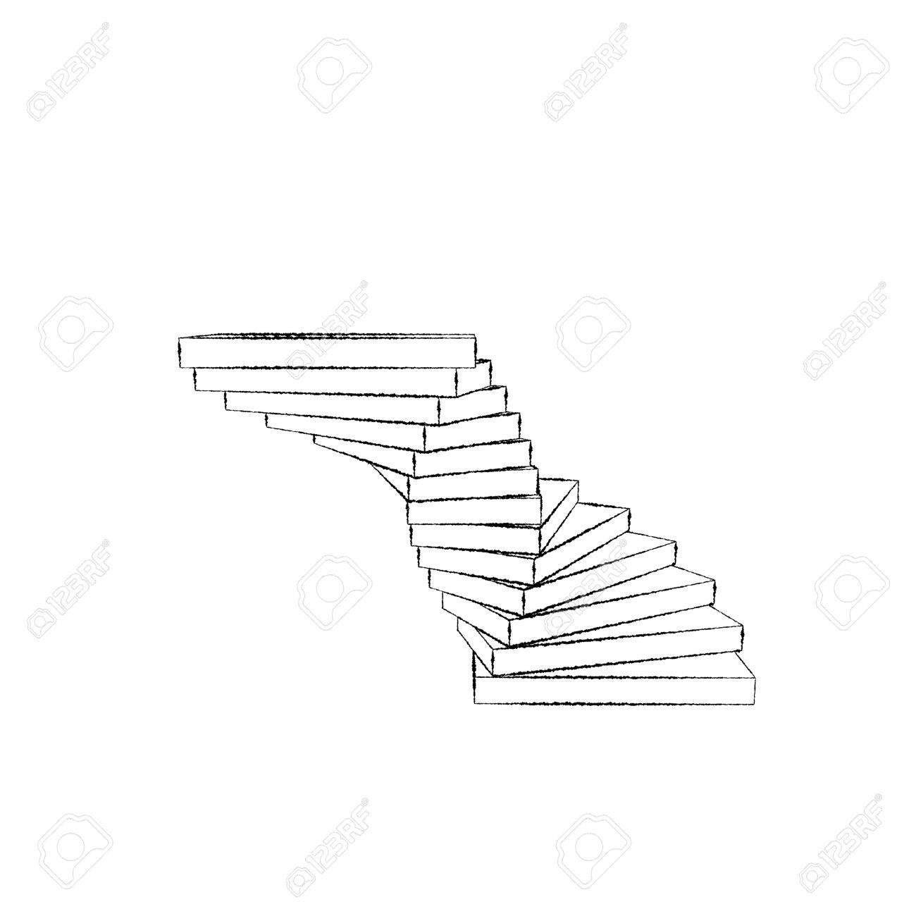 1300x1300 Spiral Staircase. Isolated On White Background. Sketch