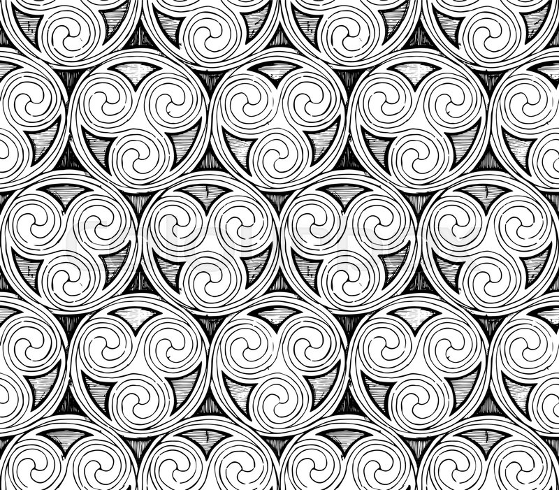 800x701 Seamless Celtic Spirals Patterns In Ink Hand Drawn Style. Stock