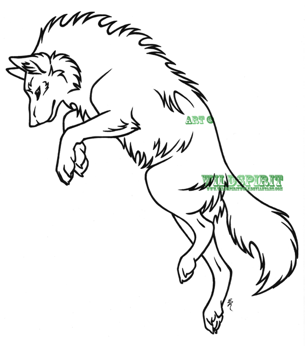 600x680 Leaping Wolf Lineart By Wildspiritwolf