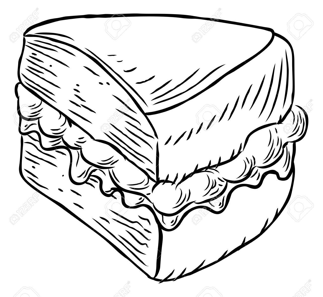 1300x1197 A Jam And Cream Victoria Sponge Cake Slice Hand Draw In A Retro
