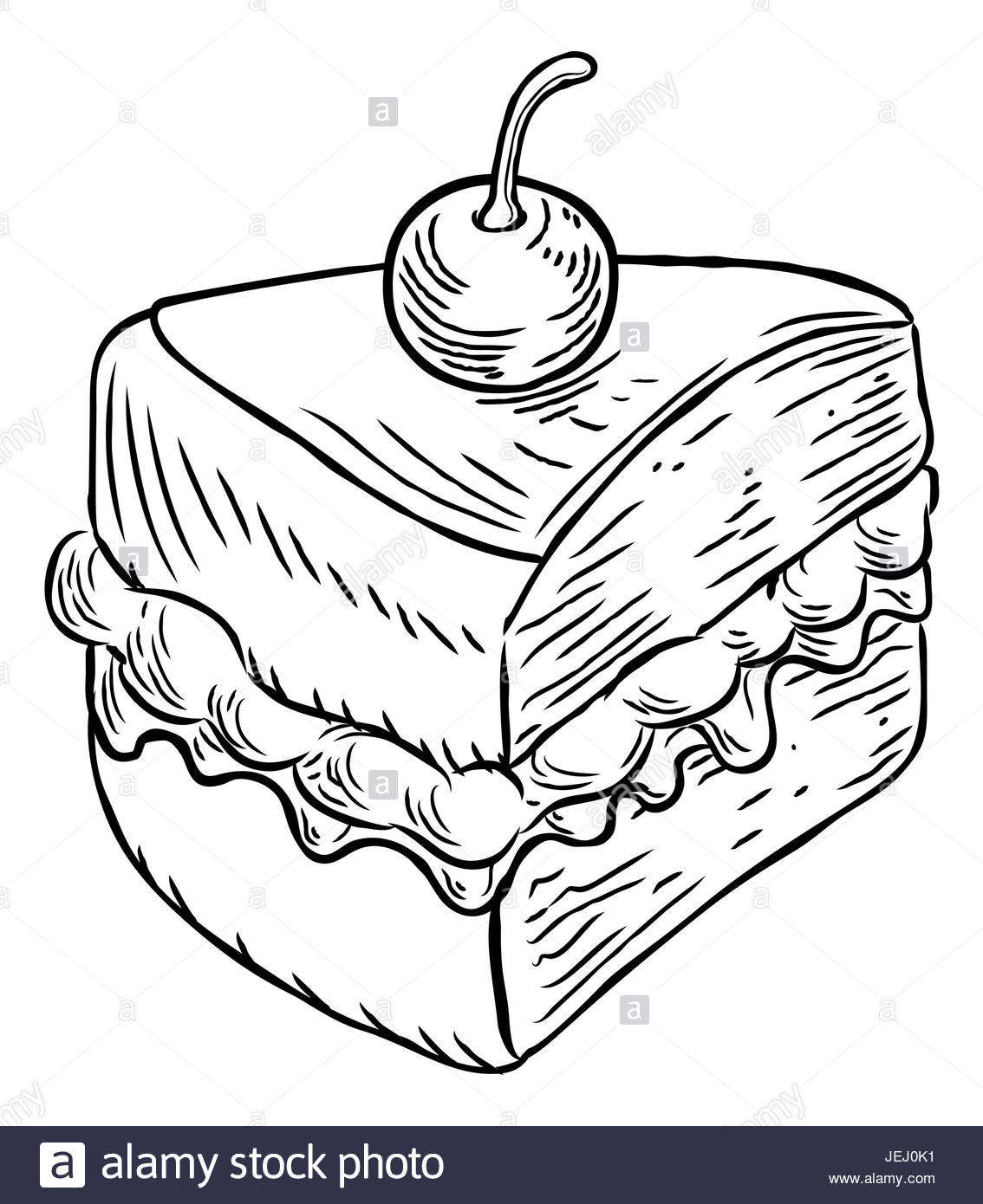 1134x1390 A Jam And Cream Victoria Sponge Cake Slice With Cherry, Hand Draw