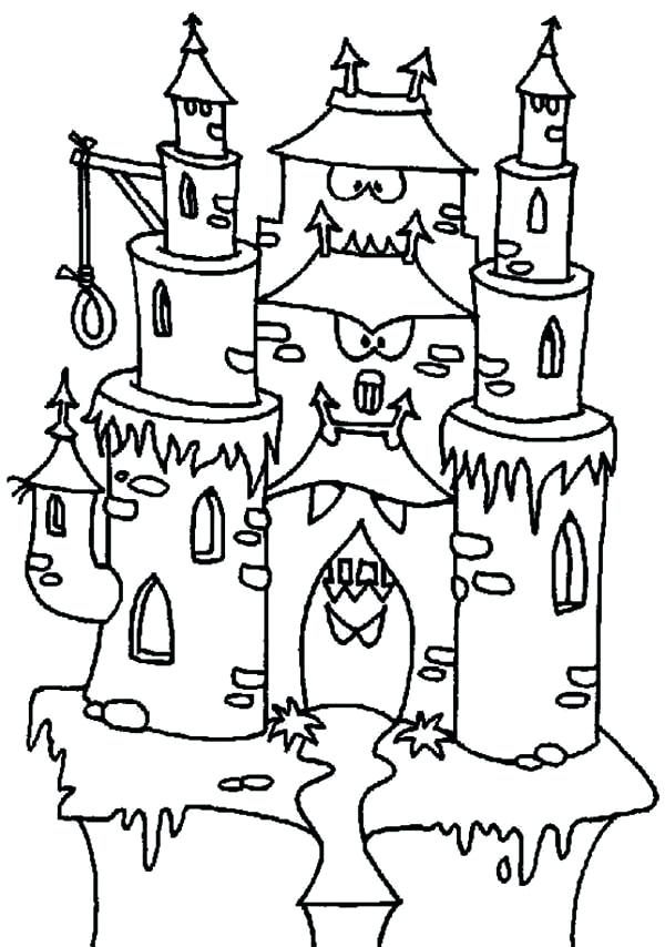 600x854 Spooky House Coloring Pages Drawn Haunted House Monster Pencil