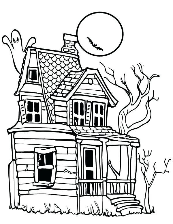 600x776 Haunted House Coloring Page Murs