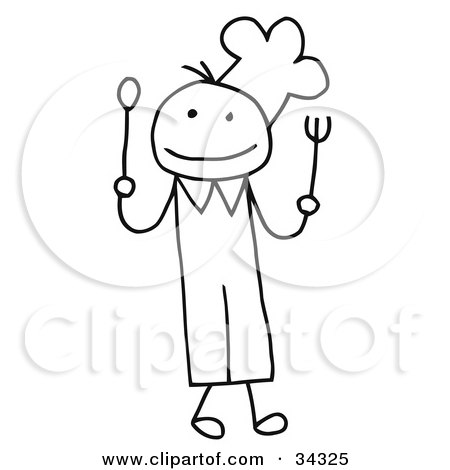 450x470 Clipart Illustration Of A Stick Person Chef Holding A Spoon