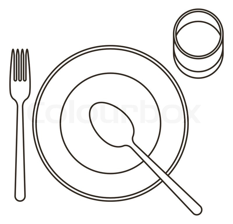 800x768 Place Setting With Plate, Spoon, Fork And Glass Stock Vector