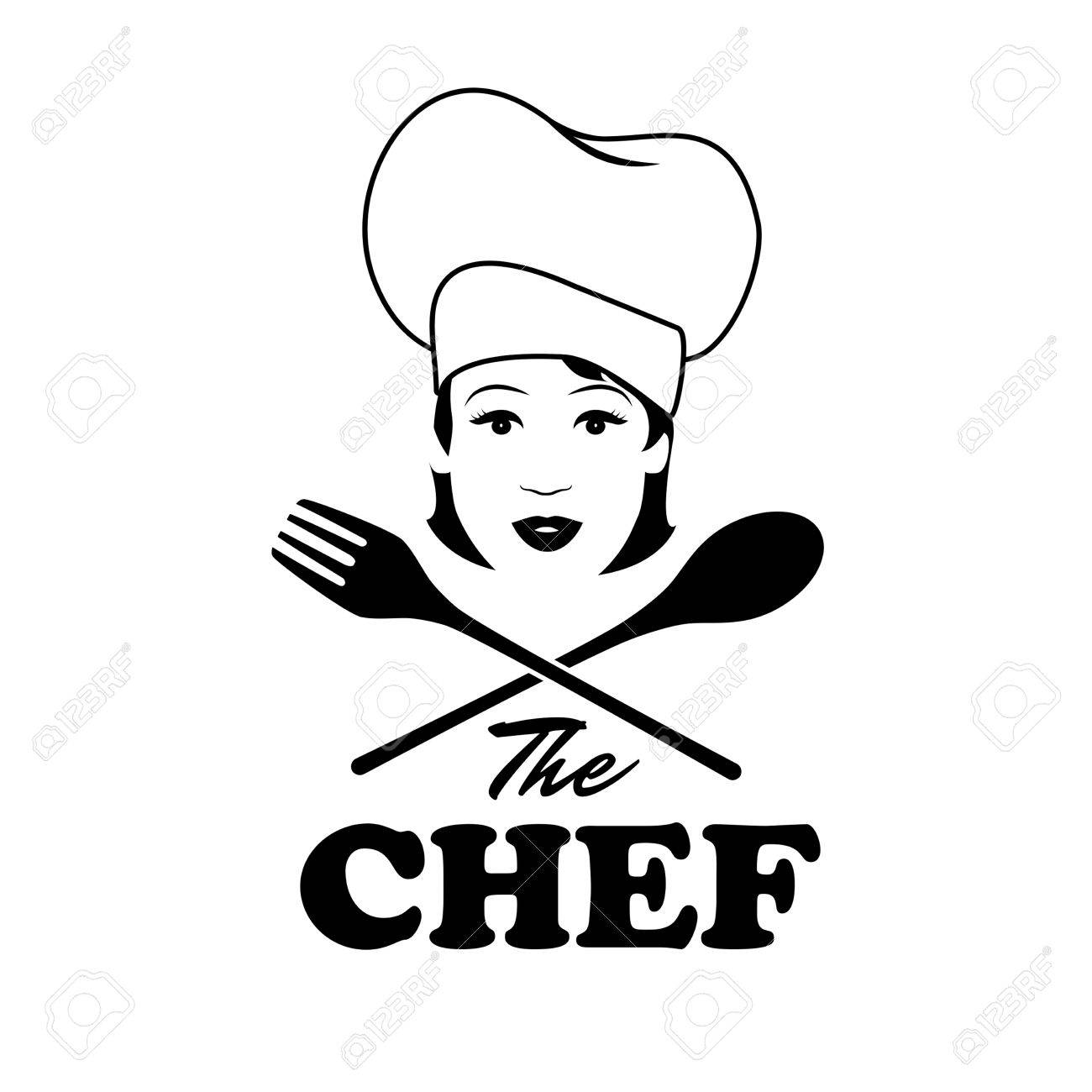 1300x1300 Woman Chef. Beautiful Cook With Wooden Spoon And Fork. Retro