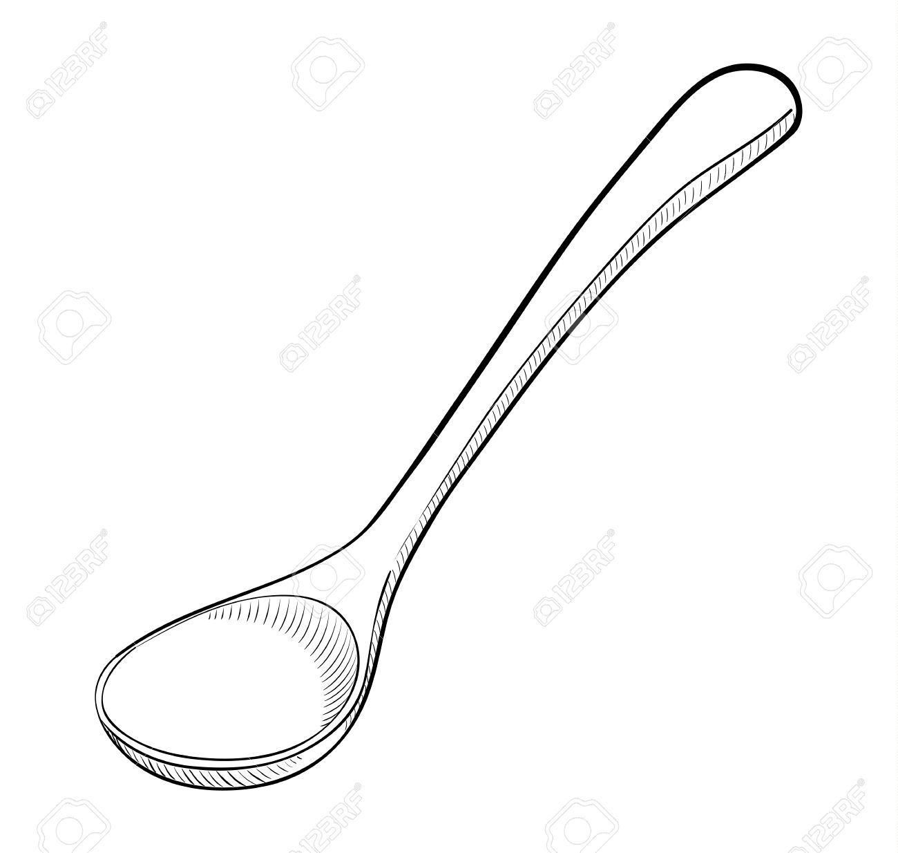 1300x1234 Big Wooden Spoon, Hand Drawn Style, Isolated On White Background