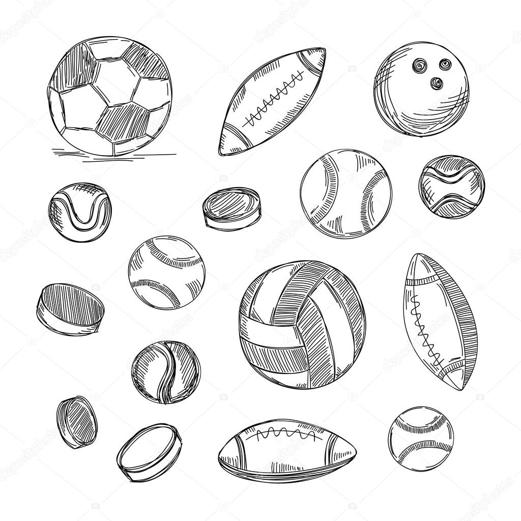 1024x1024 Different Types Of Balls Set. Sports Doodles Stock Vector Zon