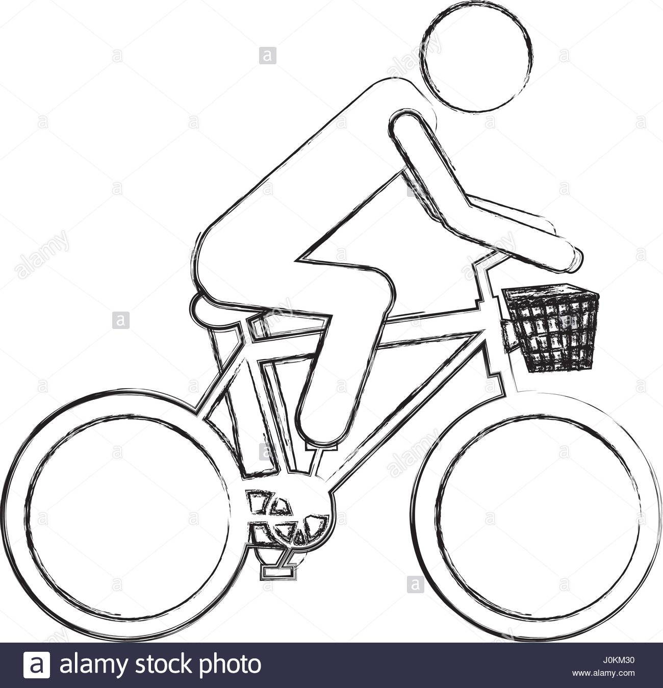 1300x1349 Monochrome Sketch Pictogram Of Man In Sport Bike With Basket Stock