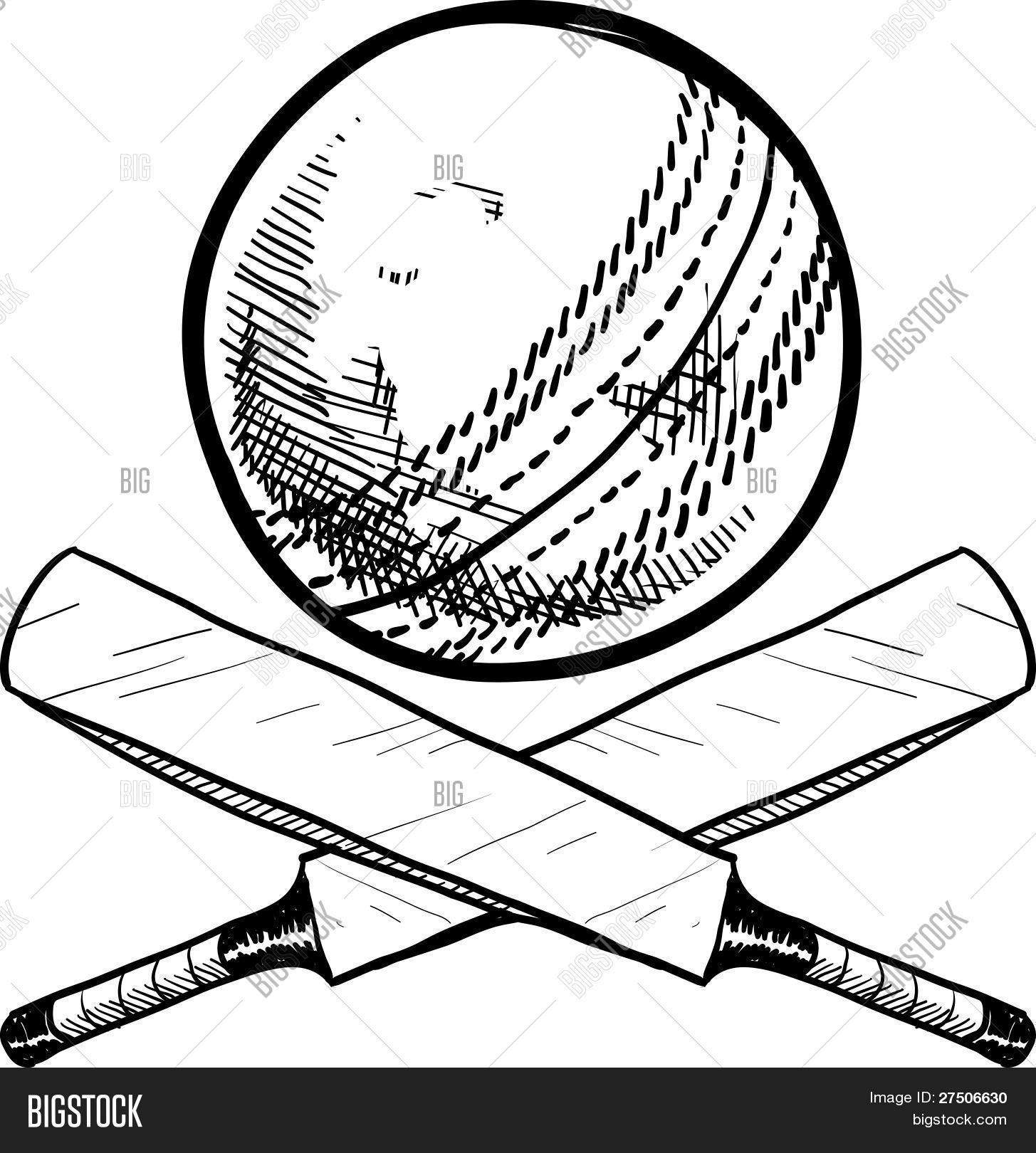 1455x1620 Cricket Sports Equipment Sketch Vector Amp Photo Bigstock