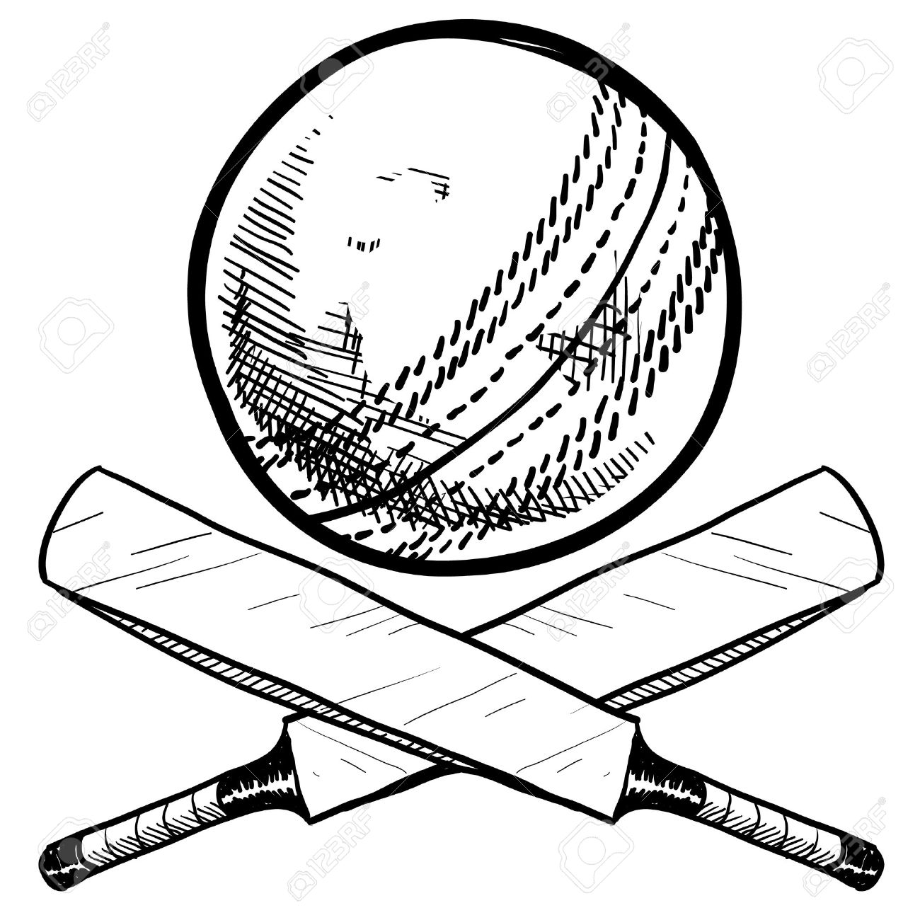 1300x1300 Doodle Style Cricket Sports Equipment Including Ball And Bat