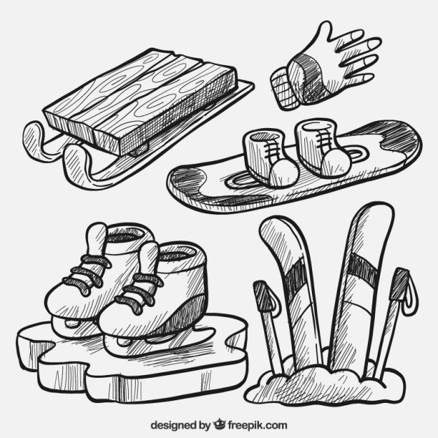 626x626 Pack Of Hand Drawn Winter Sports Equipment Vector Free Download