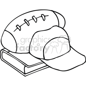 300x300 Royalty Free Black And White Outline Of Sports Equipment And Book