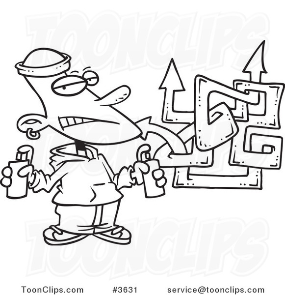 581x600 Cartoon Black And White Line Drawing Of A Punk Boy Spray Painting