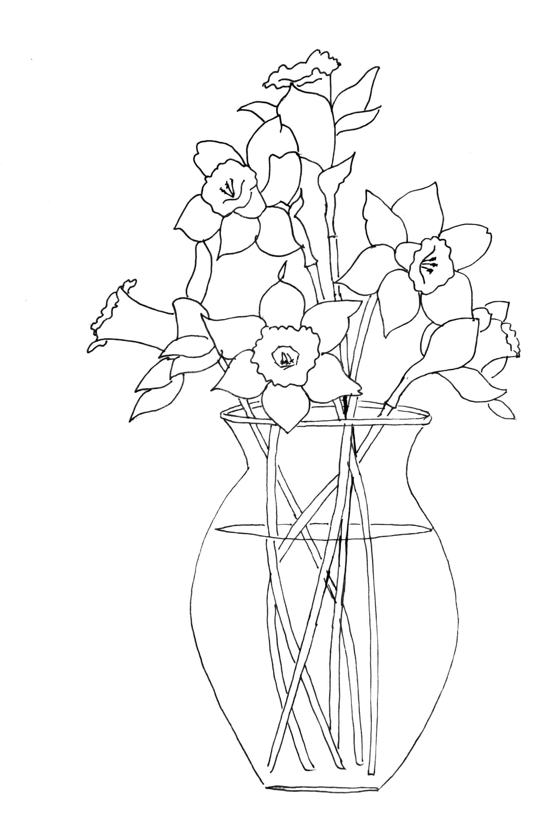 1900x2819 Coloring Coloring Pages Spring Flowers Daffodil Drawing Commons