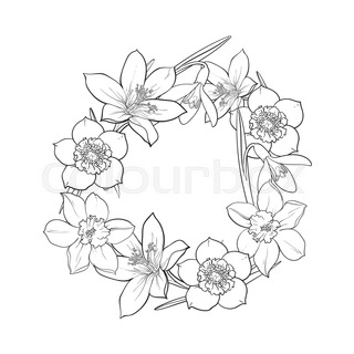 320x320 Half Frame Of Spring Flowers, Decoration Element, Sketch Vector