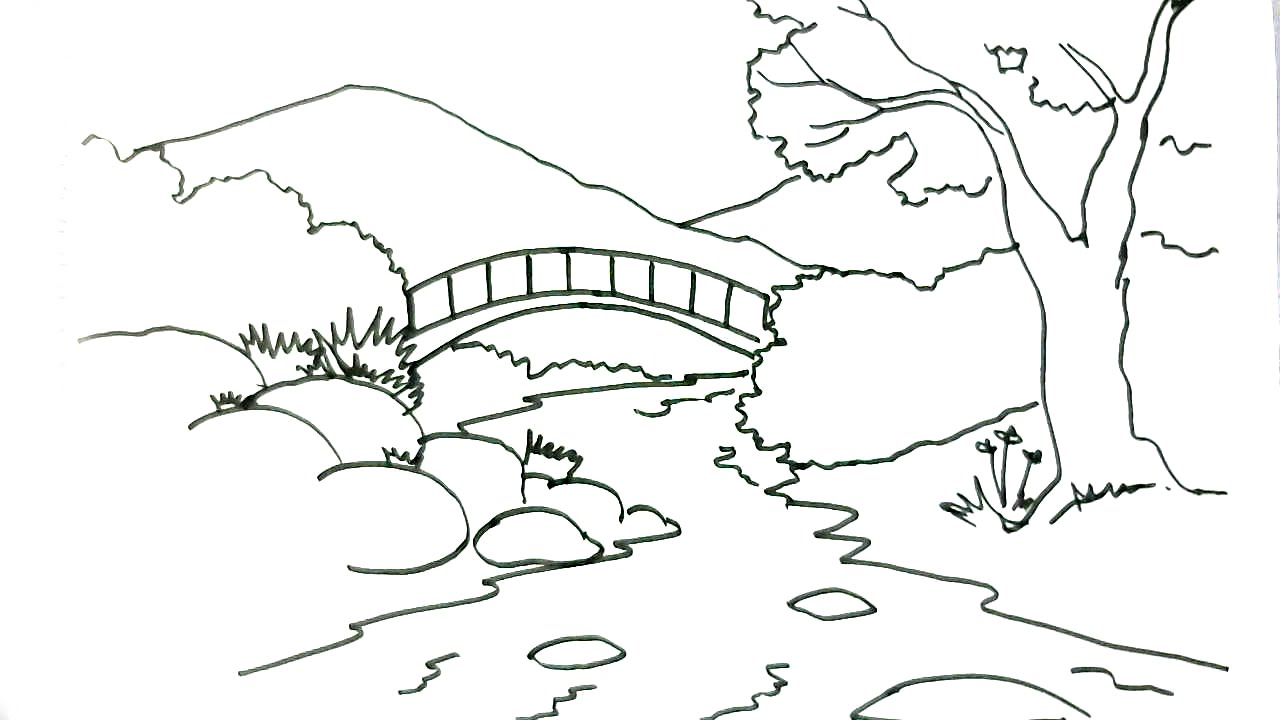 1280x720 How To Draw A Scene River In Easy Steps For Children. Beginners