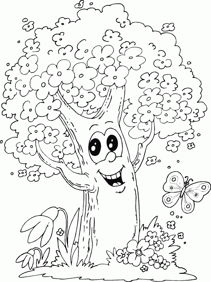 695x928 Tree And Butterfly Coloring Pages Printable