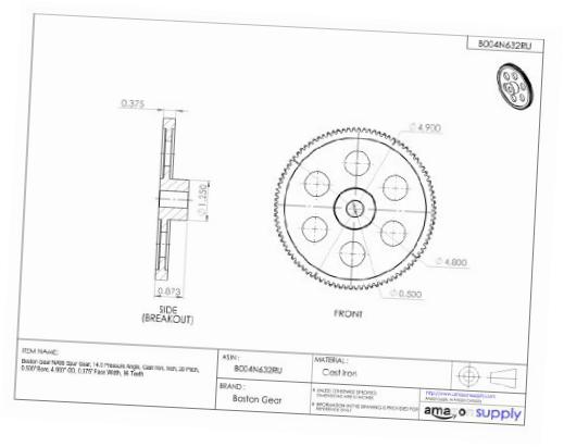 519x411 Na96 Spur Gear, 14.5 Pressure Angle, Cast Iron, Inch, 20 Pitch